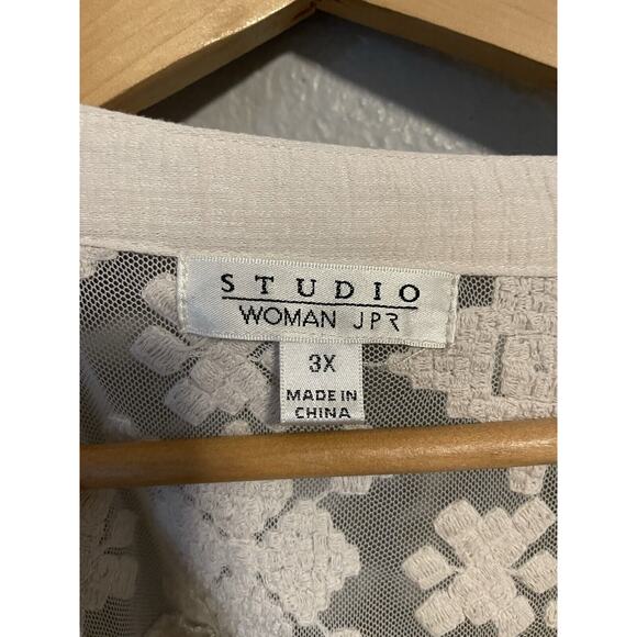 Vintage Studio JPR Womens Top Size 3X White Rayon Nylon Blend Embroidered Boho - Picture 4 of 8